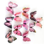 3D double butterflies with magnet, house or event decorations, set of 12 pieces, pink color, A12